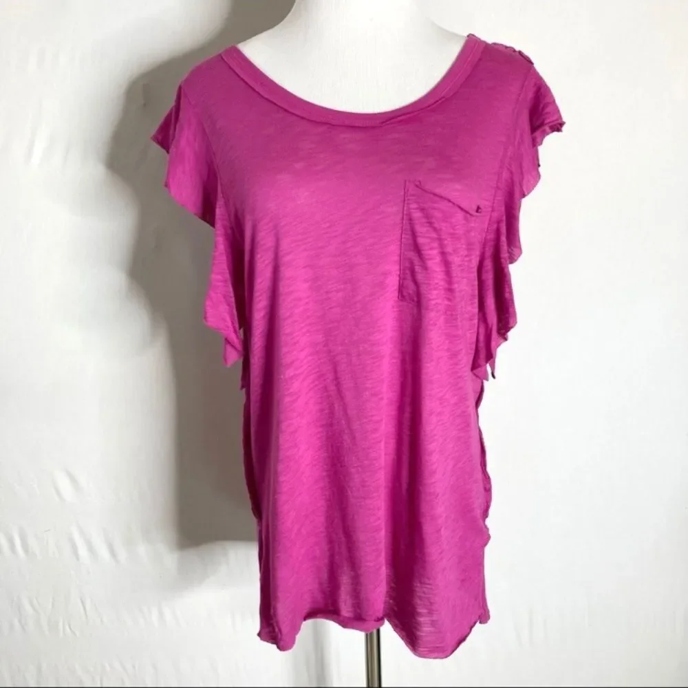 We The Free Pink So Easy Ruffle Sleeve Tee Small Free People Fuchsia NWT